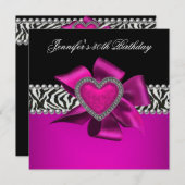Hot Pink 30th Birthday Party Zebra Black Kaart (Voorkant / Achterkant)
