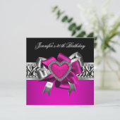 Hot Pink 30th Birthday Party Zebra Black Kaart (Staand voorkant)