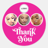 Hot Pink 3 Foto Wimper Tech Logo Bedankt Ronde Sticker (Voorkant)