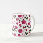 Hot Pink 3D Rose Pattern Classic Mug | Seamless Koffiemok (Voorkant rechts)
