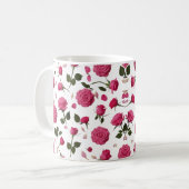 Hot Pink 3D Rose Pattern Classic Mug | Seamless Koffiemok (Voorkant links)