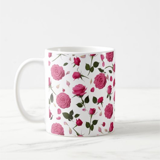 Hot Pink 3D Rose Pattern Classic Mug | Seamless Koffiemok (Links)