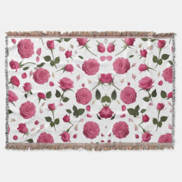 Hot Pink 3D Rose Pattern Cozy Throw Blanket  Deken