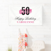 Hot Pink 50 en Fabulous Waterverf Verjaardag Spandoek (Insitu)