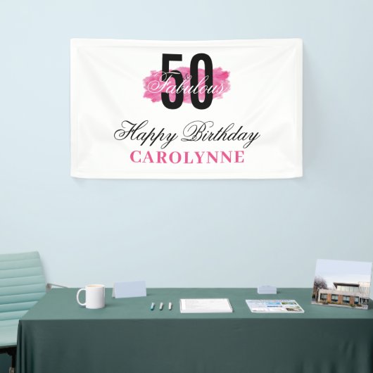 Hot Pink 50 en Fabulous Waterverf Verjaardag Spandoek (Beurs)