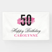 Hot Pink 50 en Fabulous Waterverf Verjaardag Spandoek (Horizontaal)