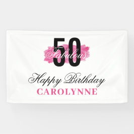 Hot Pink 50 en Fabulous Waterverf Verjaardag Spandoek