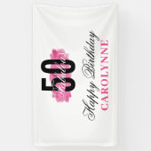 Hot Pink 50 en Fabulous Waterverf Verjaardag Spandoek (Verticaal)