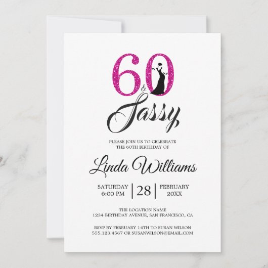 Hot Pink 60 en Sassy | 60e verjaardag Kaart (Voorkant)