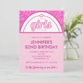 Hot Pink 82e verjaardag uitnodigingen Glitter Girl (Staand voorkant)