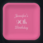 Hot Pink 90th Birthday Party, naam, minimalistisch Papieren Bordje<br><div class="desc">Een minimalistische, eenvoudige, solide, hete roze achtergrond versiert dit unieke en leuke bord van partijpapier. Hoewel het gebrek "90th Birthday"zegt, kunt u de tekst voor naam, # van jaren, en gebeurtenis gemakkelijk veranderen. Heel vrouwelijk en meisjes! Overeenkomende papieren luiers beschikbaar op zazzle bij SocolikCardShop. Alle rechten voorbehouden © 2014 Alan...</div>