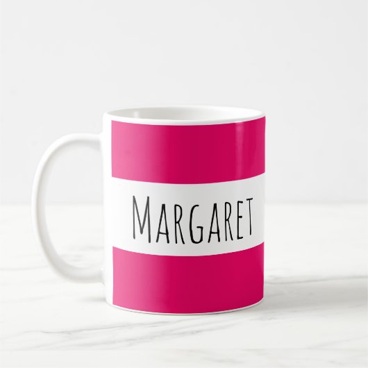Hot Pink aangepaste naam gepersonaliseerd Koffiemok (Links)