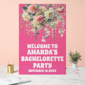 Hot Pink Acryl Bloemen Bachelorette Welkom Teken Acryl Bord (Huwelijk)