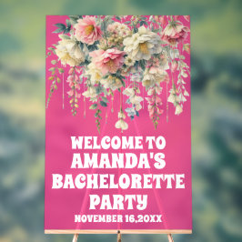 Hot Pink Acryl Bloemen Bachelorette Welkom Teken Bord