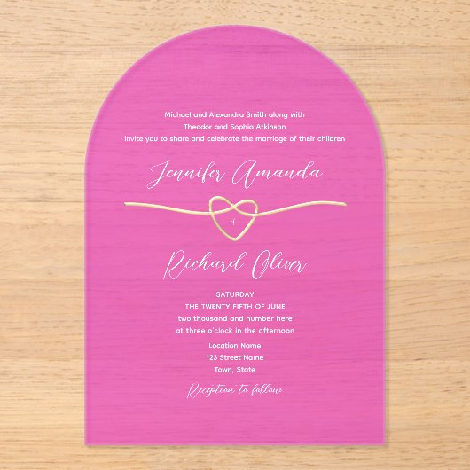 Hot Pink Acryl bruiloft uitnodiging (Voorkant)