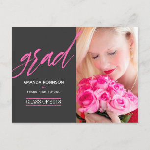 Hot-Pink Afstuderen aankondigingsfoto Aankondigingskaart