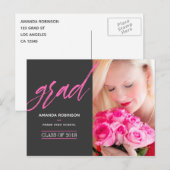 Hot-Pink Afstuderen aankondigingsfoto Aankondigingskaart (Voorkant / Achterkant)