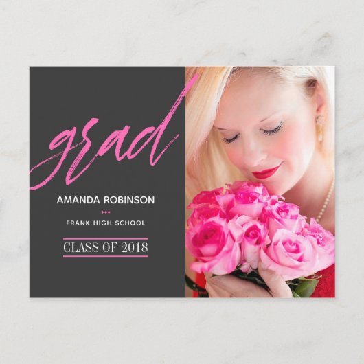 Hot-Pink Afstuderen aankondigingsfoto Aankondigingskaart (Voorkant)