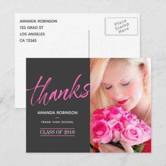 Hot-Pink Afstuderen Dank u foto Briefkaart (Voorkant / Achterkant)