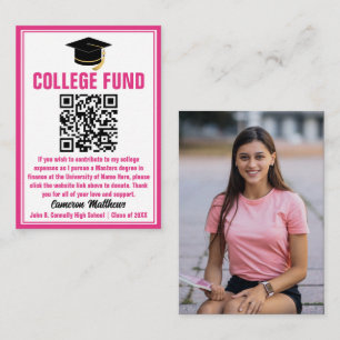 Hot Pink Afstuderen Photo College Fund QR-code Informatiekaartje