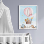 Hot Pink Air Ballon Safari Dieren Poster