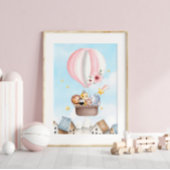 Hot Pink Air Ballon Safari Dieren Poster
