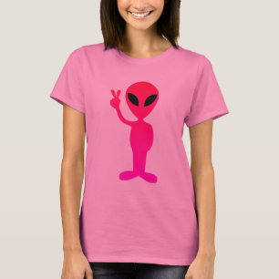 Hot Pink Alien op zwart T-shirt