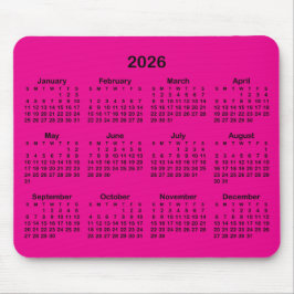 Hot Pink and Black 2026 Calendar Muismat