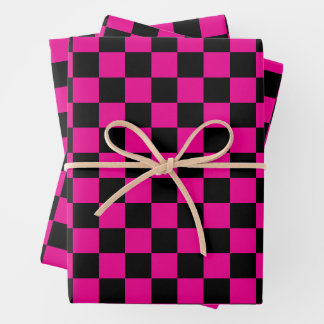 Hot Pink and Black  Checkered Print  Inpakpapier Vel