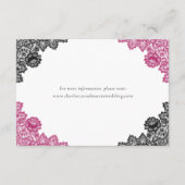 Hot Pink and Black Floral Lace Wedding Details Informatiekaartje (Achterkant)