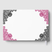 Hot Pink and Black Floral Lace Wedding Gastenboek (Achterkant)