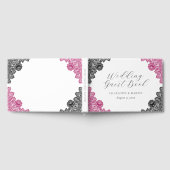 Hot Pink and Black Floral Lace Wedding Gastenboek (Volledig)