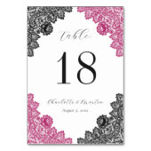Hot Pink and Black Floral Lace Wedding Kaart (Achterkant)