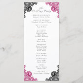 Hot Pink and Black Floral Lace Wedding Programmakaart (Achterkant)