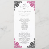 Hot Pink and Black Floral Lace Wedding Programmakaart (Voorkant)
