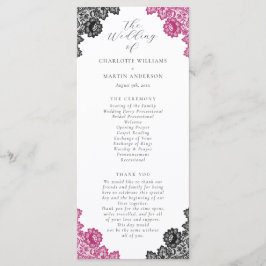 Hot Pink and Black Floral Lace Wedding Programmakaart