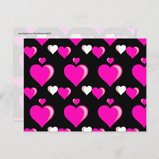 Hot Pink and Black Hearts Valentine's Day Love Pat Feestdagenkaart (Voorkant / Achterkant)