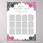 Hot Pink and Black Wedding Seating Chart 12 Poster (Voorkant)