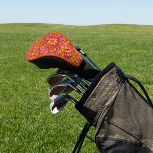 Hot Pink and Bright Orange Psychedelic Unisex Golfheadcover (Insitu)