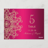 HOT PINK AND GOLD INDIAN WEDDING TABLE NUMBD CARD BRIEFKAART (Achterkant)