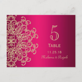 HOT PINK AND GOLD INDIAN WEDDING TABLE NUMBD CARD BRIEFKAART