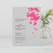 Hot Pink and Gray Hearts Wedding Invitation Kaart (Staand voorkant)