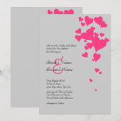 Hot Pink and Gray Hearts Wedding Invitation Kaart (Voorkant / Achterkant)
