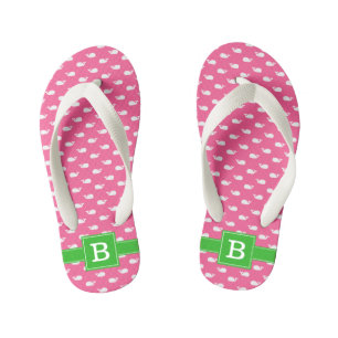 Hot Pink and Green Whales Square Monogram Kinder Teenslippers