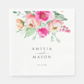 Hot Pink and Peach Floral Watercolor Wedding  Servet (Voorkant)