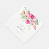Hot Pink and Peach Floral Watercolor Wedding  Servet (Hoek)