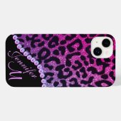 Hot Pink and Rhinestone Leopard Glitter Monogram iPhone Hoesje (Achterkant horizontaal)