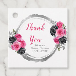 Hot Pink and Silver Elegant Flowers Sweet Sixteen Bedankjes Labels