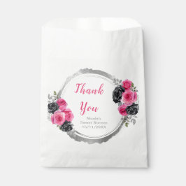 Hot Pink and Silver Elegant Flowers Sweet Sixteen Bedankzakje