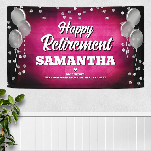 Hot Pink and Silver Happy Retirement  Spandoek